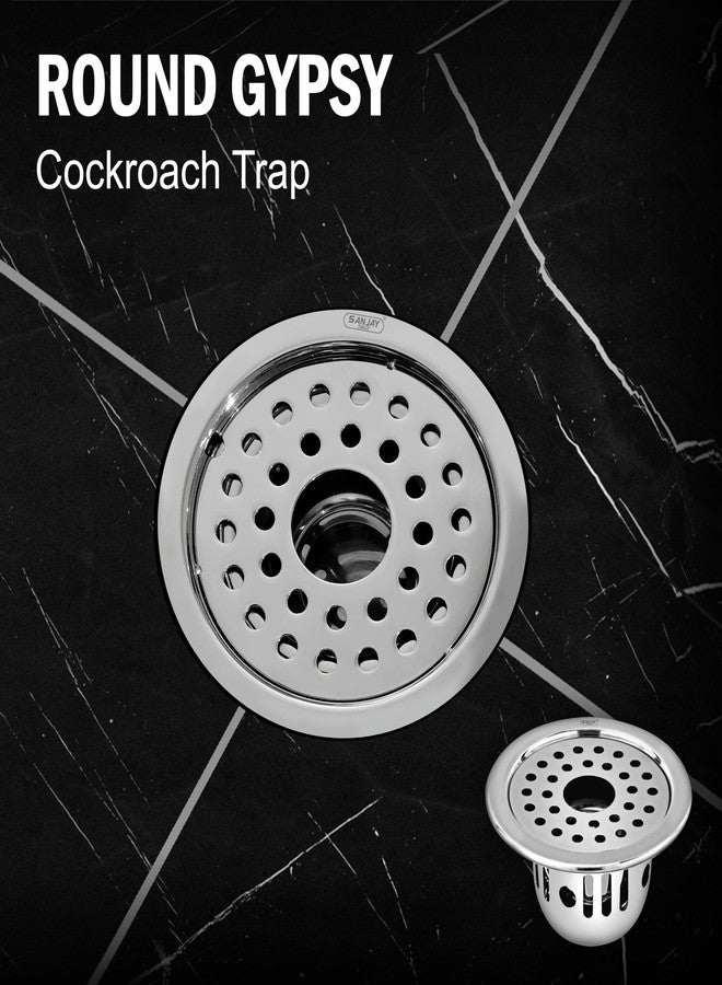 Sanjay Chilly Round SS Floor Drain Cockroach Trap with Pipe Hole 8 Inch for Bathroom 304 Grade Waste Water Drainer in Bathtub Washbasin Sink Toilet & Kitchen Cover Jali (Round Gypsy Silver 8 Inch) - Image 3